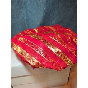I Love Jesus Satin Hair Bonnet Sleep Cap Red Gold Glitter OS Made in USA